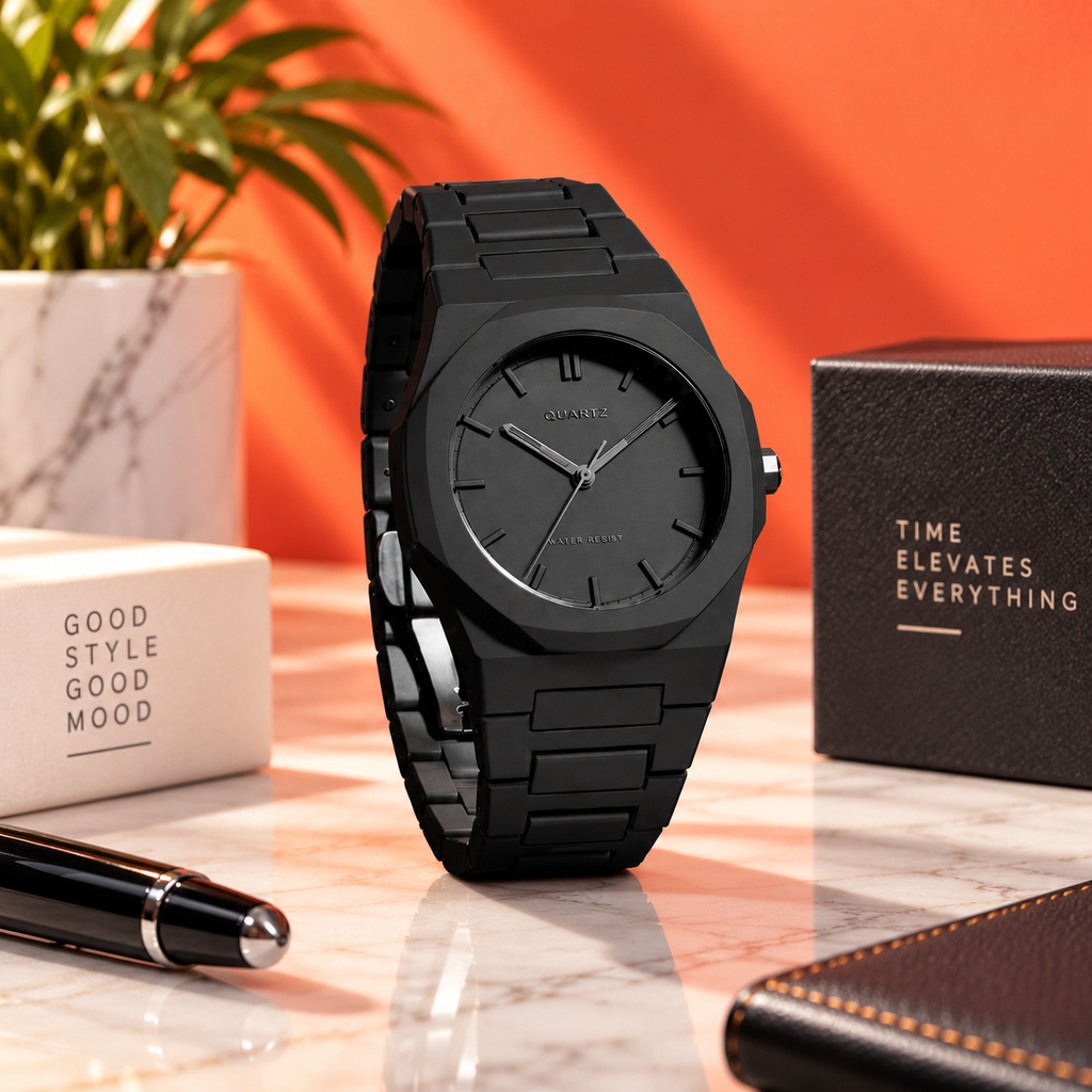 Men's Black Quartz Watch Lightweight Casual Wear