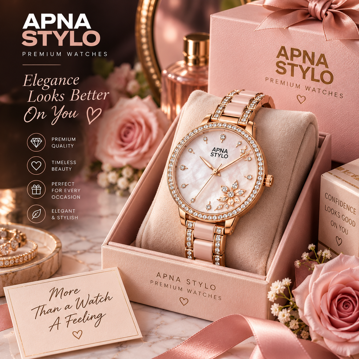 APNA STYLO Elegant Rose Gold Women's Luxury Watch