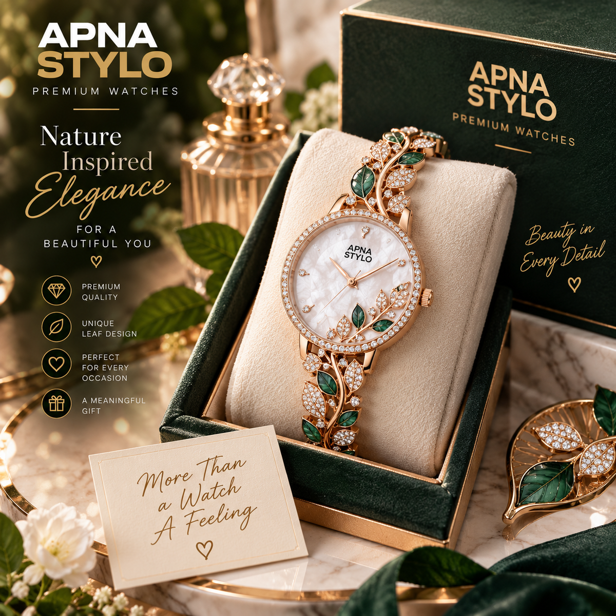 Elegant Leaf Design Women's Luxury Watch