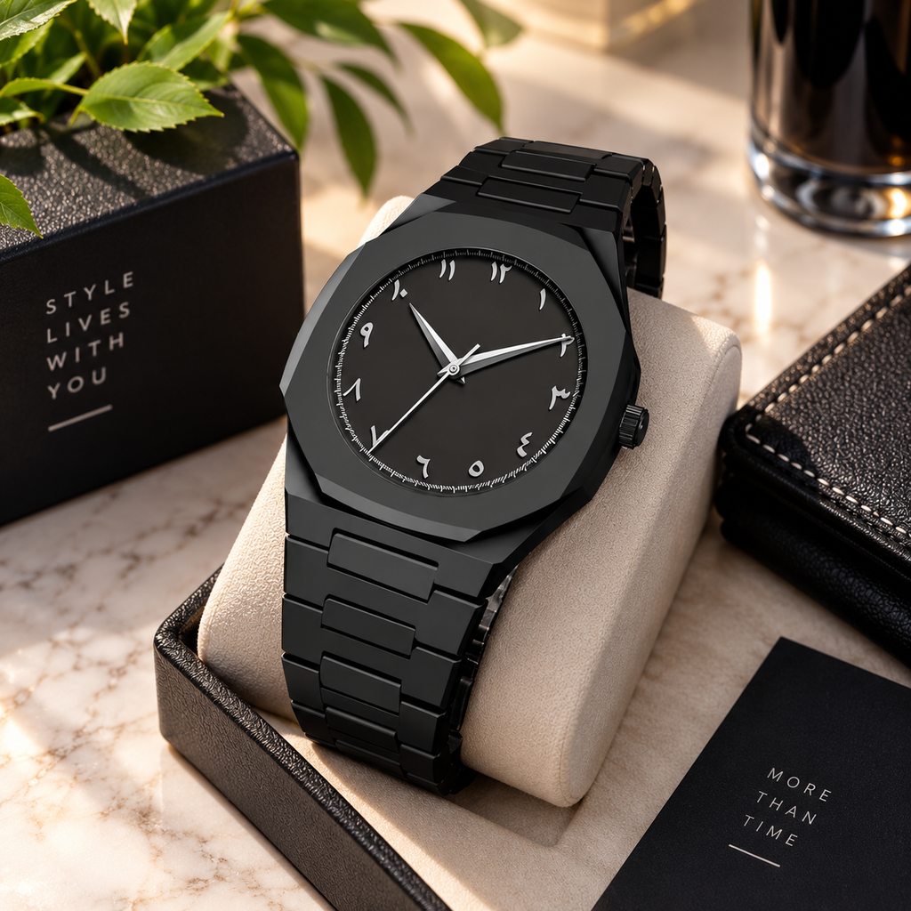 Men's Black Quartz Watch Lightweight Casual Wear